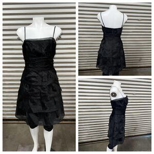 Max and Cleo black cocktail dress lined black tiered chiffon adjustable straps